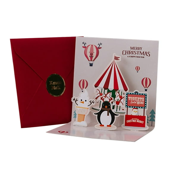 LKWLPD 3D Pop Up Christmas Cards Merry Christmas Cute Animal Carousel 3D Pop-Up Card Christmas Cards with Envelopes Celebrate Christmas Holiday Card