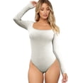 thumbnail image 1 of Fankiway Women'S Threaded Low Neck Long Sleeve Tank top Skinny Bodysuit, 1 of 7