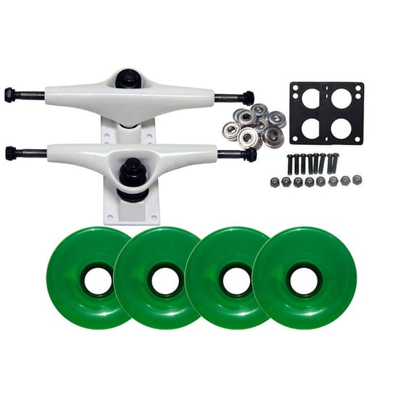 LONGBOARD TRUCKS WHEELS BEARINGS 6.0 White, 76mm Trans Green