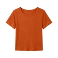 thumbnail image 6 of CPNG Girls Daily Ribbed Knit T Shirt Comfortable Stylish Solid Color Summer Casual Crewneck Short Sleeves T Shirt(Orange,11-12 Years), 6 of 6