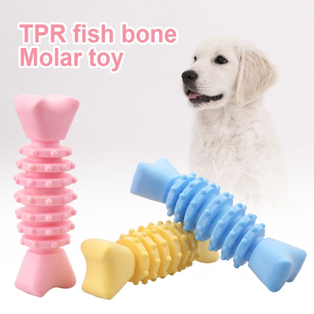 Flmtop Pet Puppy Dog Bite Resistant Fishbone Shape Teeth Cleaner Training Chew Toy Pink