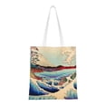 thumbnail image 1 of DouZhe Reusable Grocery Bags, Retro The Great Wave Lightweight Polyester Canvas Cloth Tote Bag for Travle Gym Shopping School, 15" x 16", 1 of 7