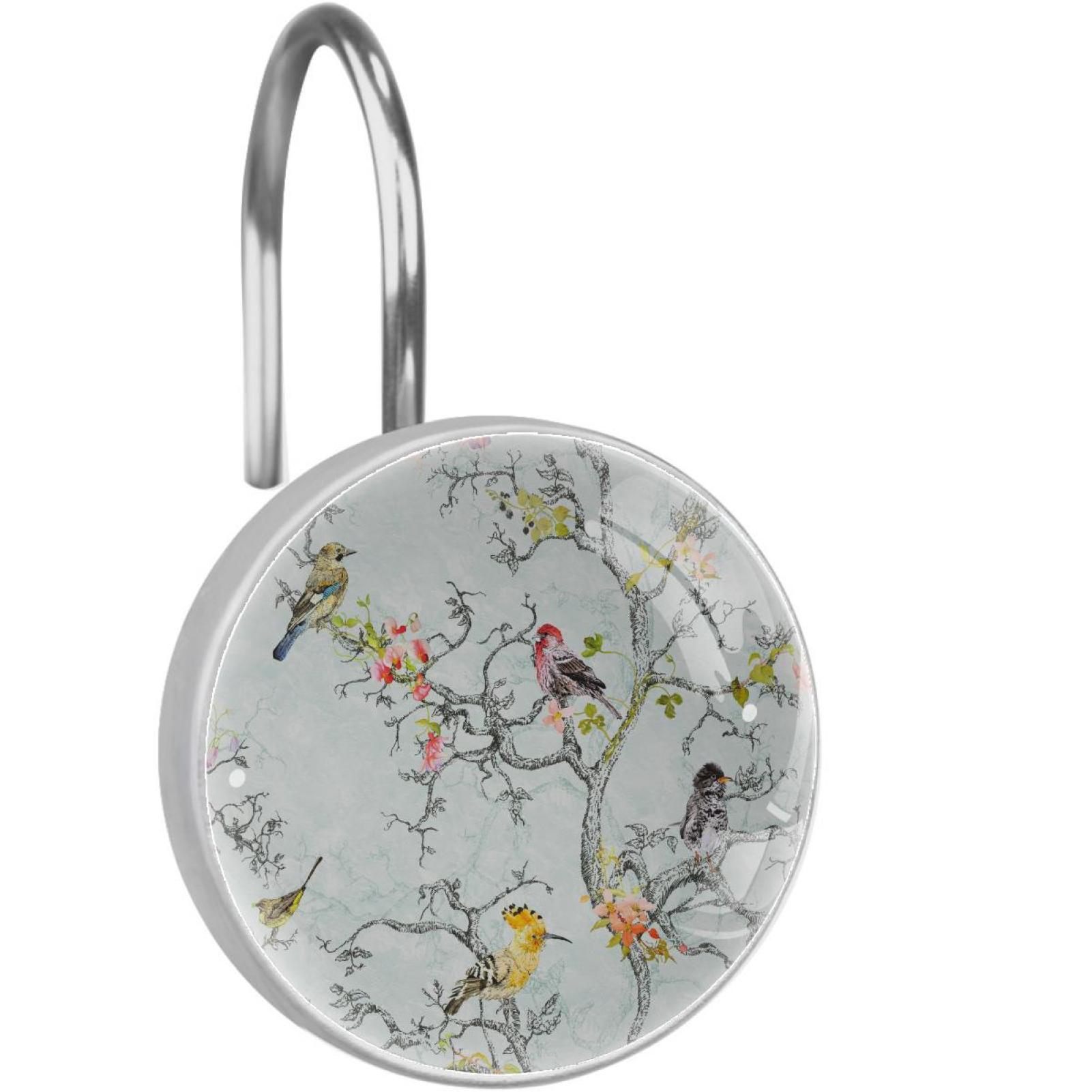 Flower Tree and Colorful Bird Shower Curtain Hooks（Set of 12）for Home