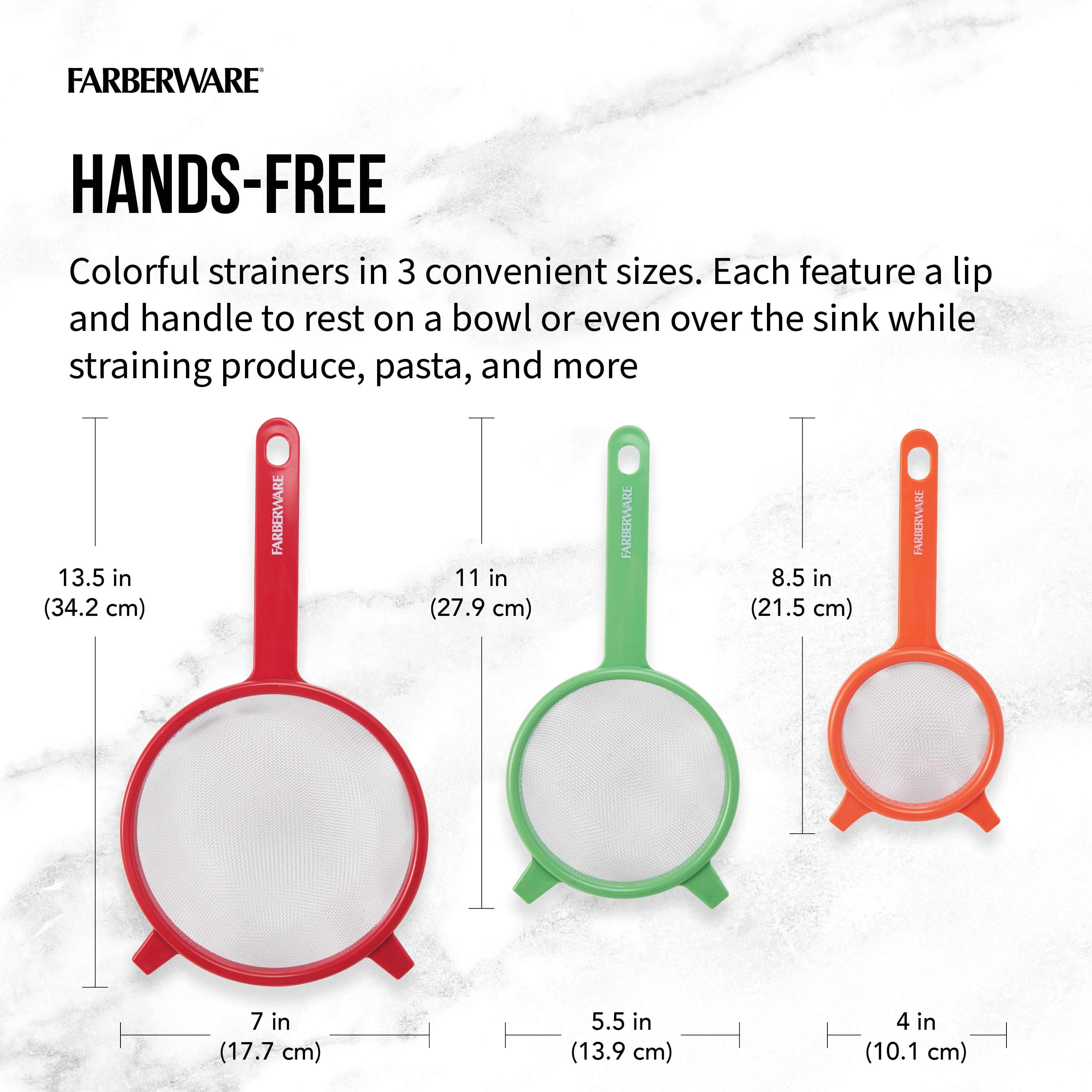 Farberware Professionals Strainer Set of 3, Red, Green & Orange
