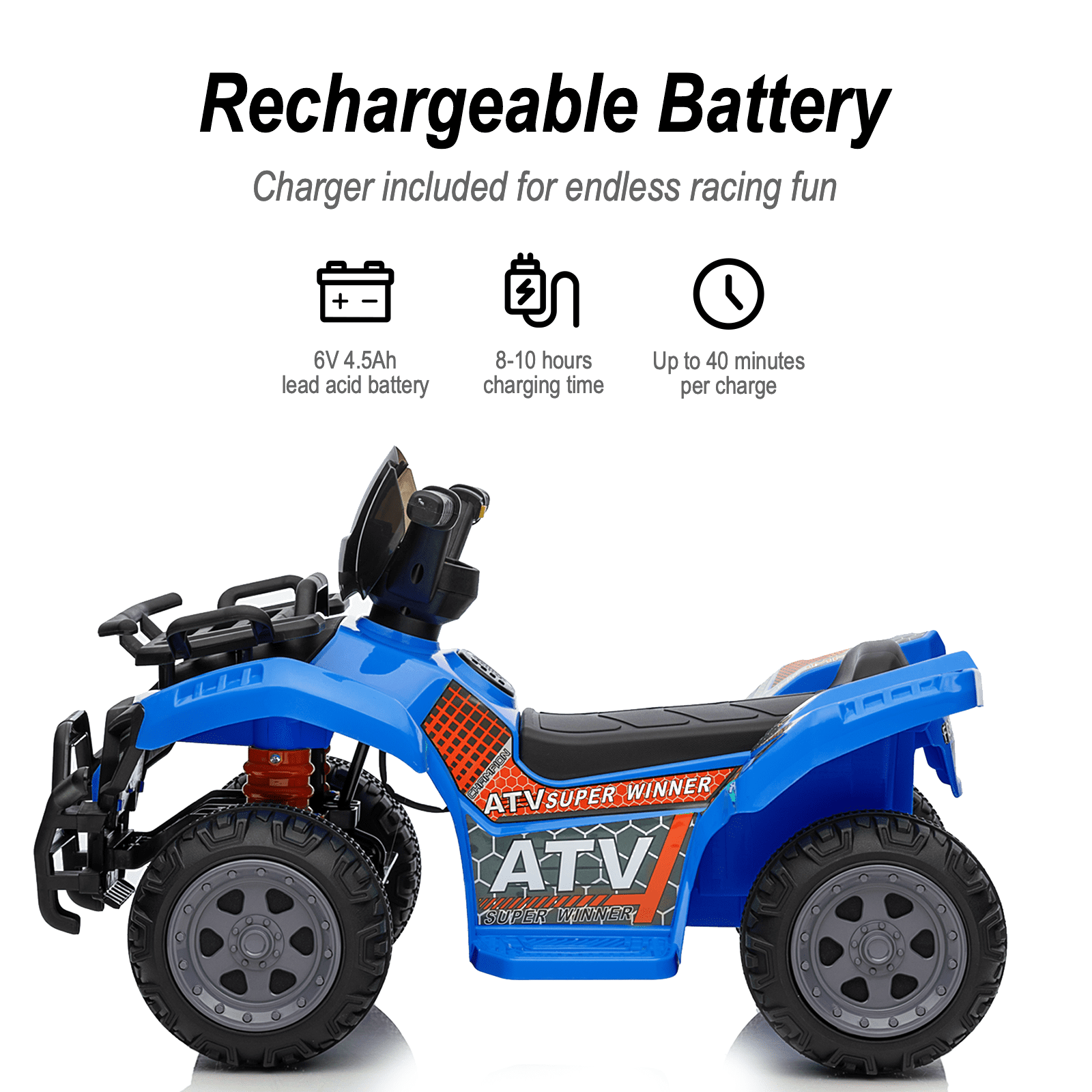 Hikiddo 6V Ride-on Toy for Toddlers, Kids ATV 4 Wheeler for 1-3 Boys & Girls with Music - Blue