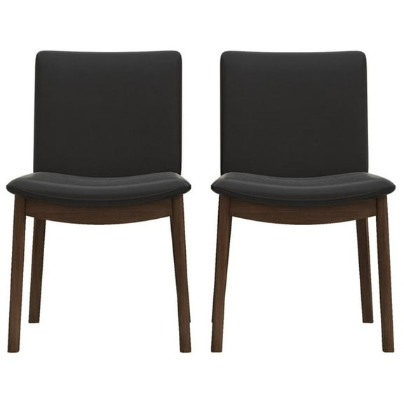 Maklaine Mid-Century Modern Faux Leather Dining Chair in Black (Set of 2)