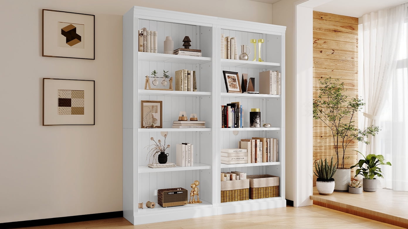 Euroco 83" Tall Wood Bookcase Suite ,5-Tier Home Decor Bookshelves Suite with Adjustable Shelves,Storage Organizer for CDs/Books/Movies,Free Standing Storage Shelves Suite