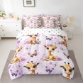 thumbnail image 2 of Homewish Cartoon Giraffe 7-Piece Twin Bedding Sets for Kids Children,Purple Flower Butterfly Bedding Comforter Set,Kawaii Animal Breathable Sheet Sets,Breathable Home Decor,Reversible, 2 of 8