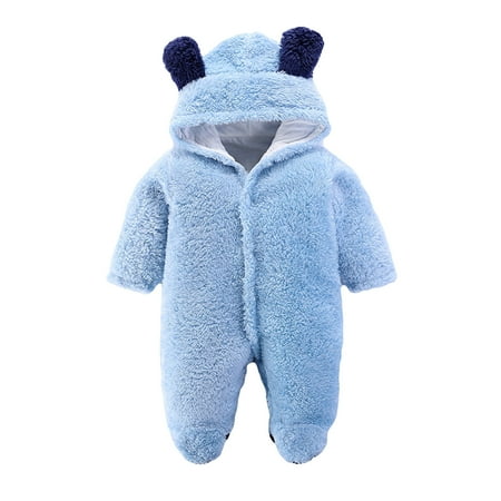 

RPVATI Unisex-Baby Winter Long-Sleeve Cotton Romper Hooded Newborn Infant Clothes Solid Fleece Warm Outfits