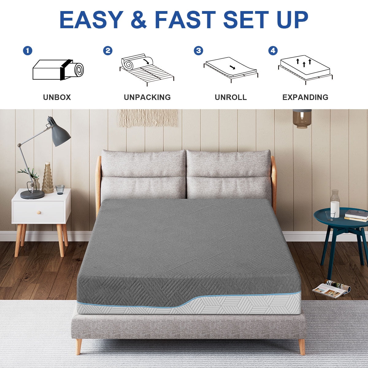 Firm Mattress 12 Inch Queen Size with Ice Silk Cover, Premium Cooling Green Tea/Gel Memory Foam Mattress in A Box, Medium Firm to Firm Bamboo Bed Mattress for Back Pain, CertiPUR-US, in USA, 60"x80"