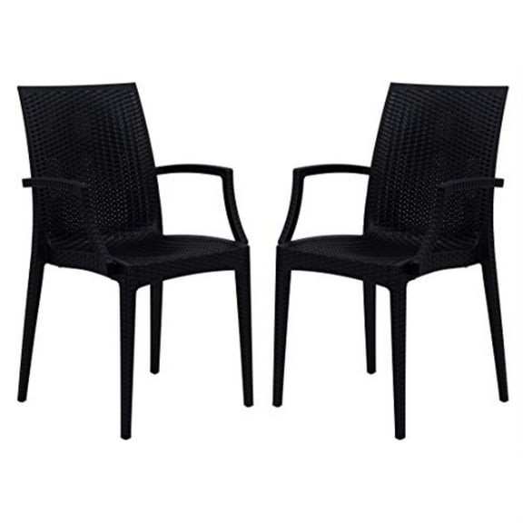 LeisureMod Dining Arm Chair in Polypropylene with Weave Design Lightweight and Stackable Indoor and Outdoor Use for Modern Home, Patio, Backyard, Living Room Mace Collection Set of 2