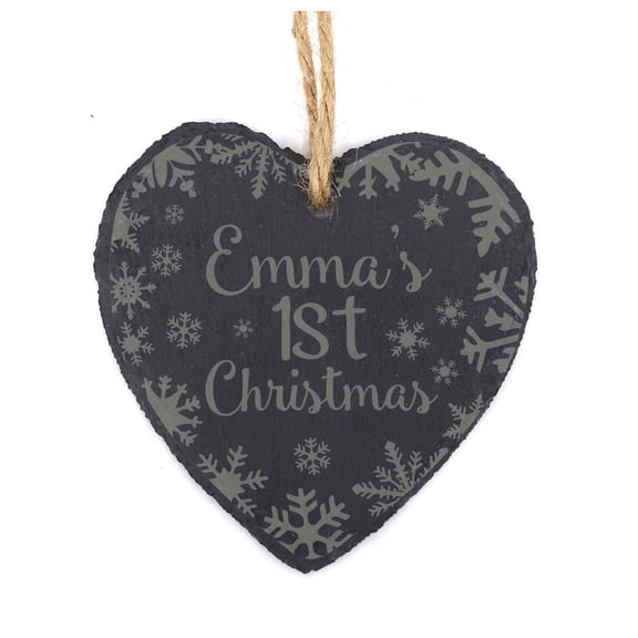 Darling Souvenir MADE WITH LOVE Personalized Slate Engraved Babies 1st Christmas Tree Ornament with String Family Custom Gift