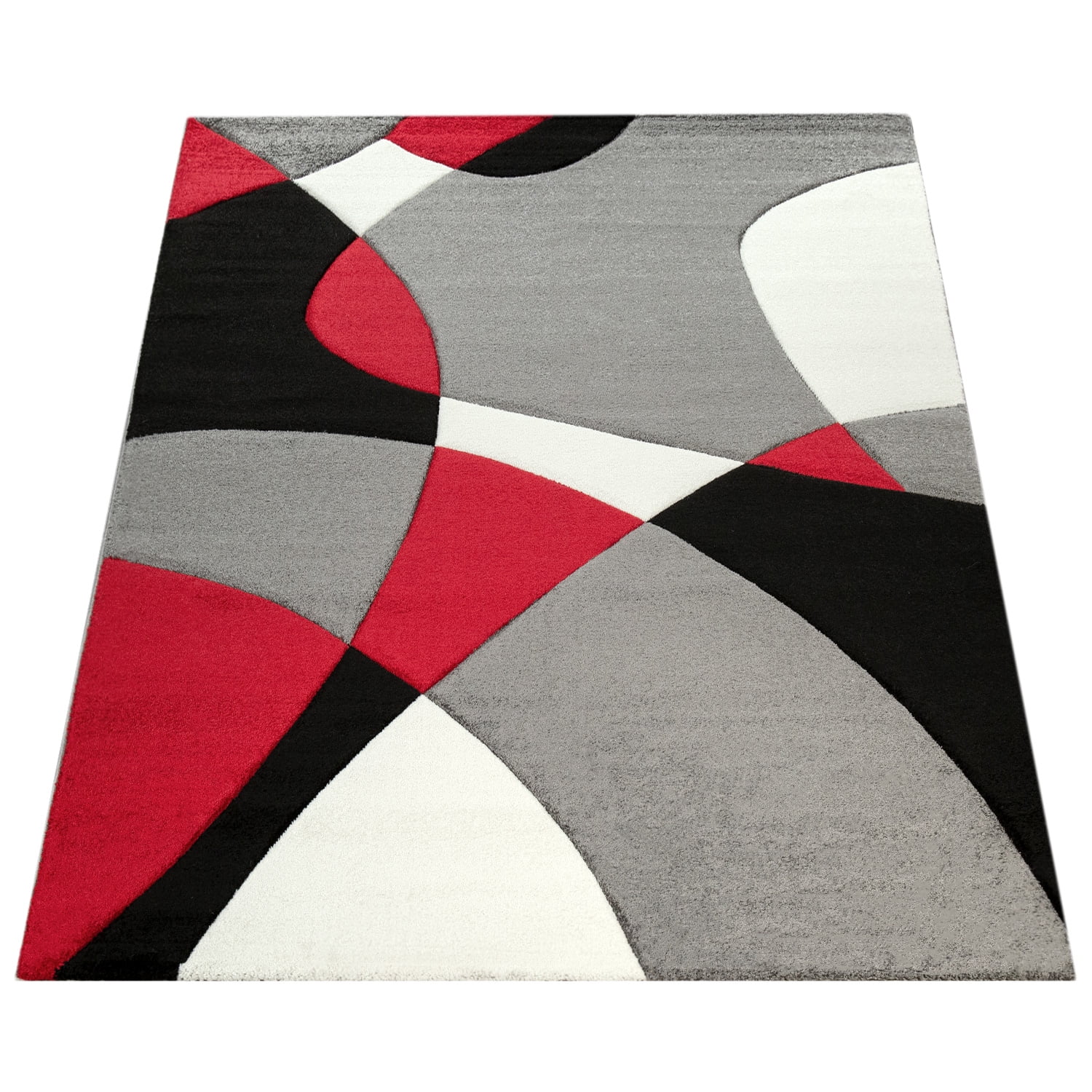 Paco Home Modern Living Room Rug with Artful Geometric Pattern in Red Black