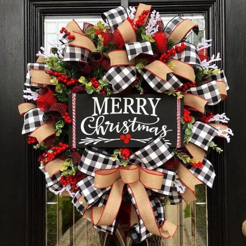 Christmas Wreath Outdoor wreath,Front door Wreath Winter Wreath home warming Red Buffalo Plaid Wreath 