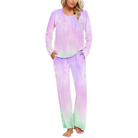 XuJwPNcy Pajama Sets for Women 2 Piece Gradient Pjs Long Sleeve Lounge Sets Soft Comfy Nightwear with Pockets