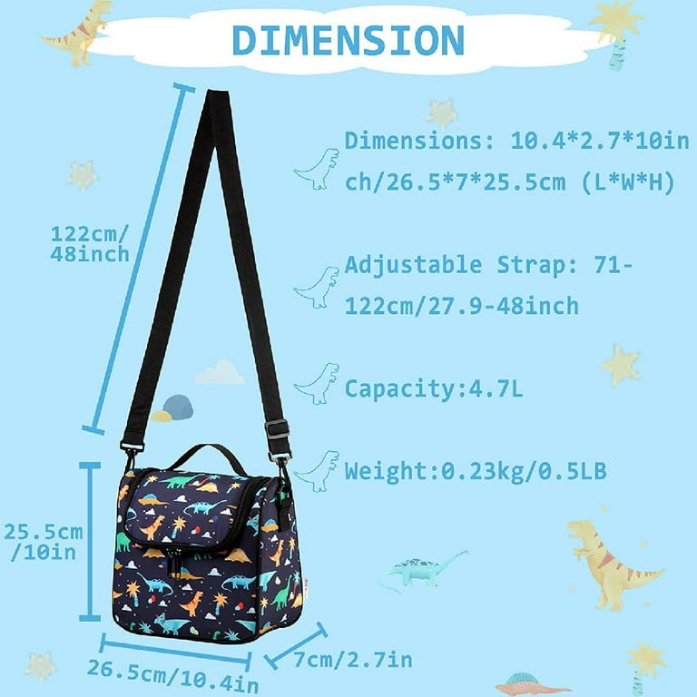 PrelerDIY Surfing Dinosaur Lunch Box Insulated Meal Bag Lunch Bag Food Container for Boys Girls School Travel Picnic