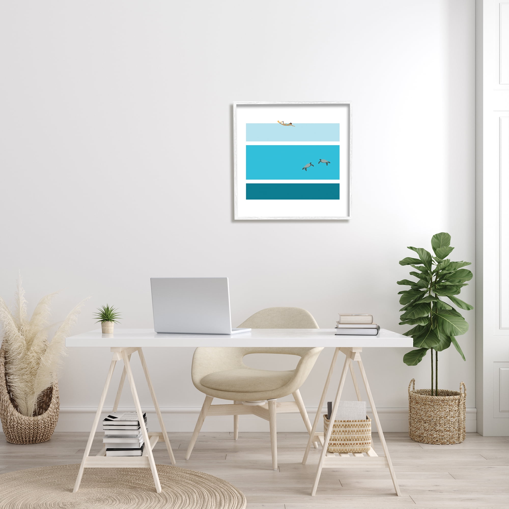 Stupell Industries Sea Turtles Under Scuba Diver Geometric Blue Stripes, 24 x 24, Designed by Make Much Studios