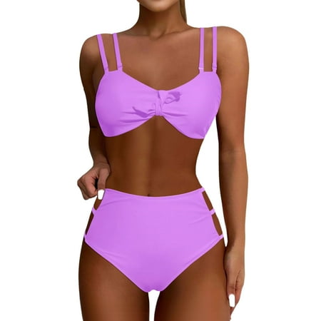 Divhosrg High Waisted Bikini Sets for Women  Bikini Sets for Women Cheeky  Plus Size Bathing Suit  Womens Swimsuits Tankini  Purple Swim Suits for Women 2025 Tankini L