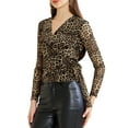 thumbnail image 4 of Unique Bargains Haut à Manches Longues Col en V Extensible Ajusté pour Femmes Fête Club Léopard Marron-Léopard S, 4 of 6