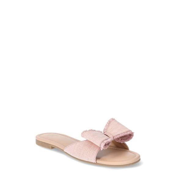 Time and Tru Women's Raffia Bow Slide Sandals