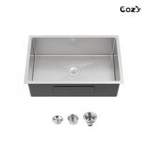 COZY 30″x19″ Stainless Steel Kitchen Sink, Drop In Single Bowl, Undermount Handmade Sink in Brushed Nickel, with US Standard Drain and Hook, SS-BR04D-301908