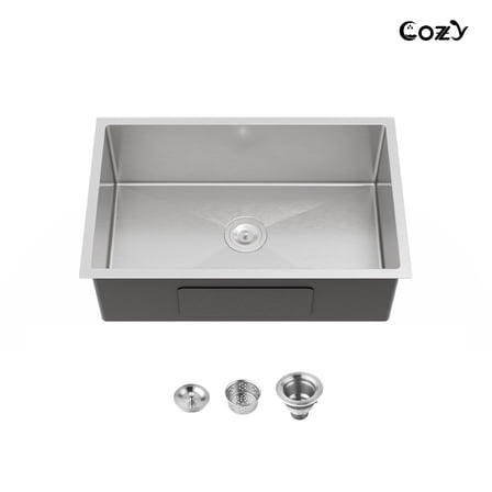 COZY 30″x19″ Stainless Steel Kitchen Sink, Drop In Single Bowl, Undermount Handmade Sink in Brushed Nickel, with US Standard Drain and Hook, SS-BR04D-301908