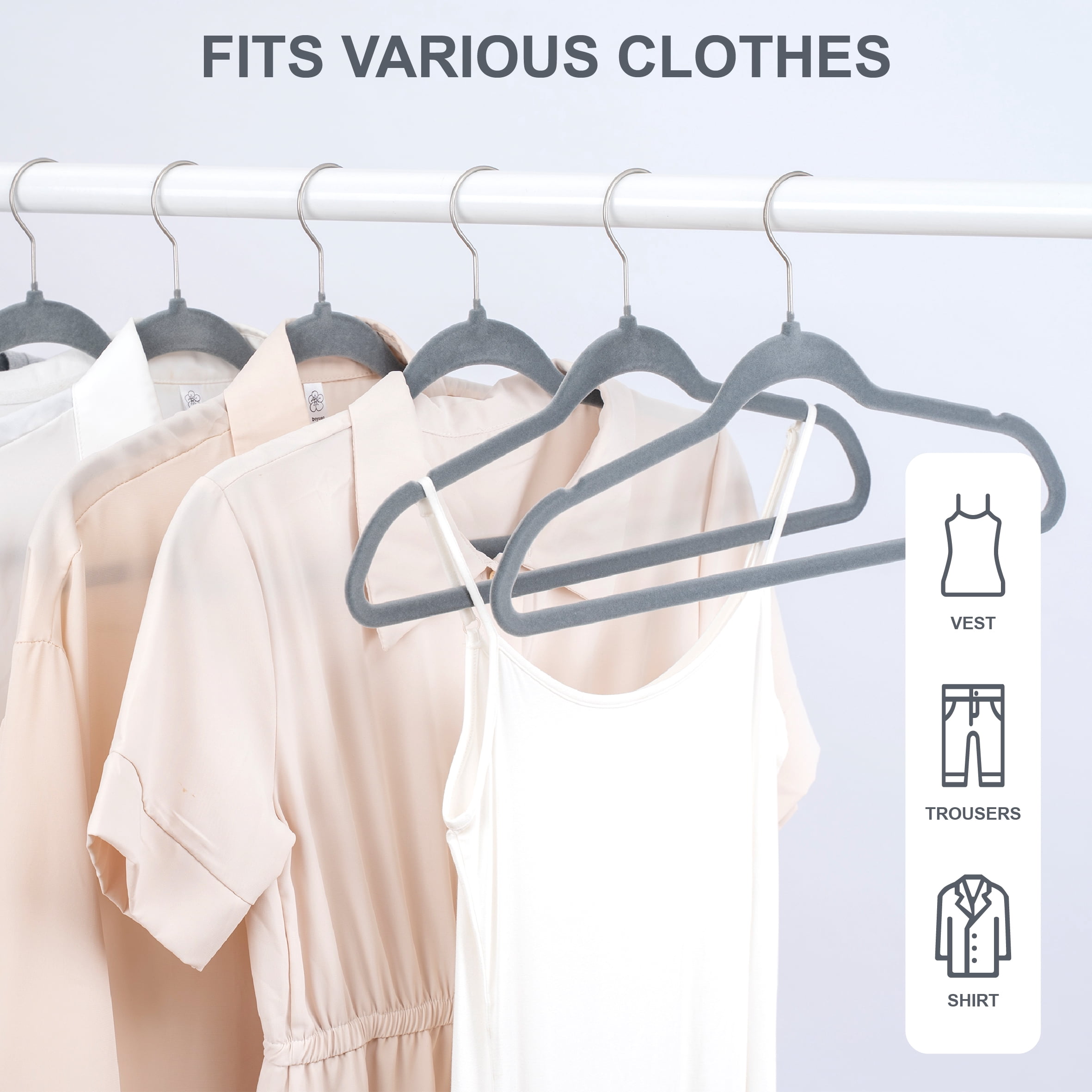 (3 pack) Better Homes & Gardens Non-Slip Gray Velvet Clothes Hangers 30-Pack