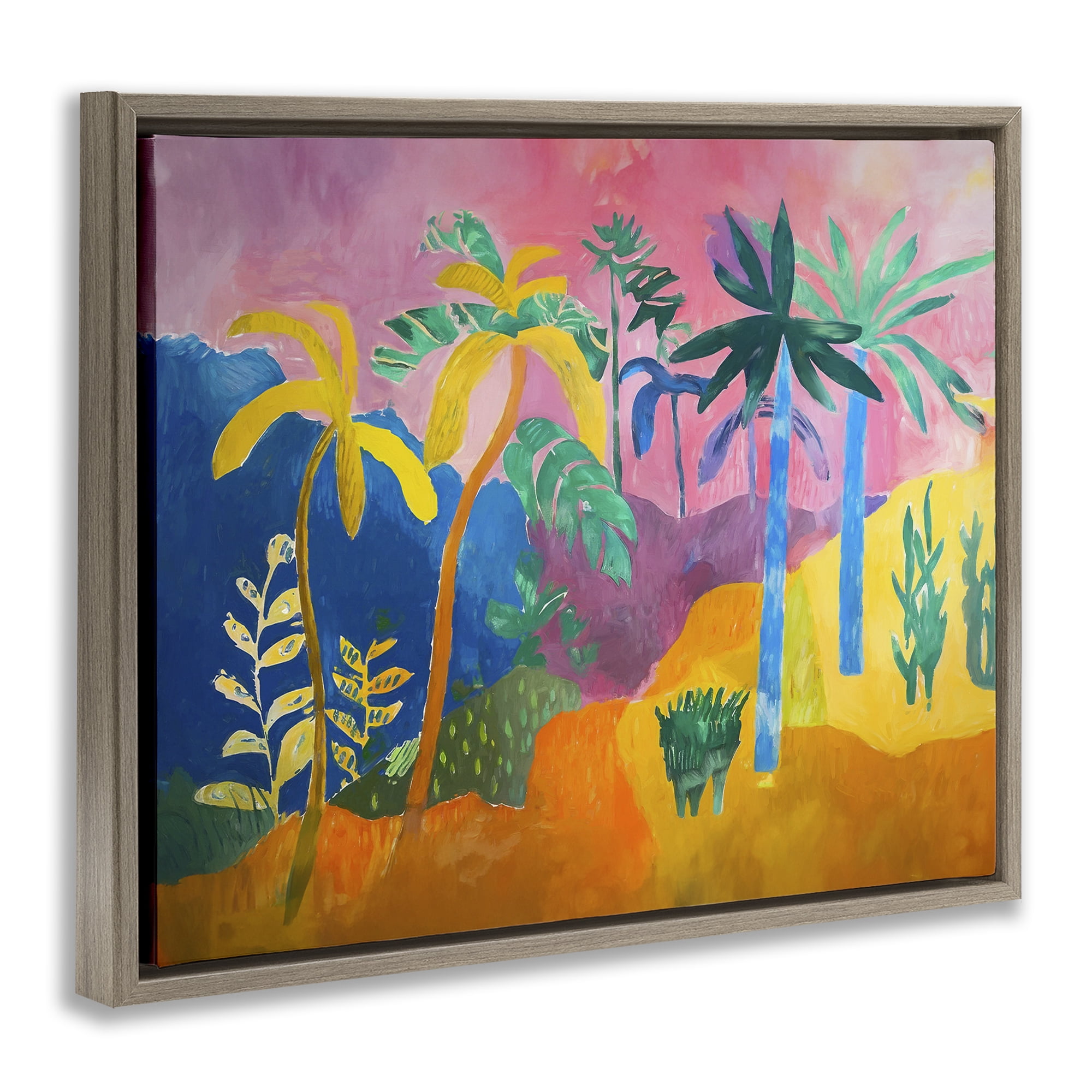 Stupell Industries Vivid Tropical Palms Coastal Painting Brown Floater Framed Canvas Art Print Wall Art, 21 x 17
