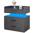 thumbnail image 2 of iRerts Side Table with Charging Station, Wood Nightstand with Drawers and LED Lights, Bedside Table with Plug Outlets, 2 USB Ports, Modern End Side Table for Bedroom Living Room Office, Gray, 2 of 10