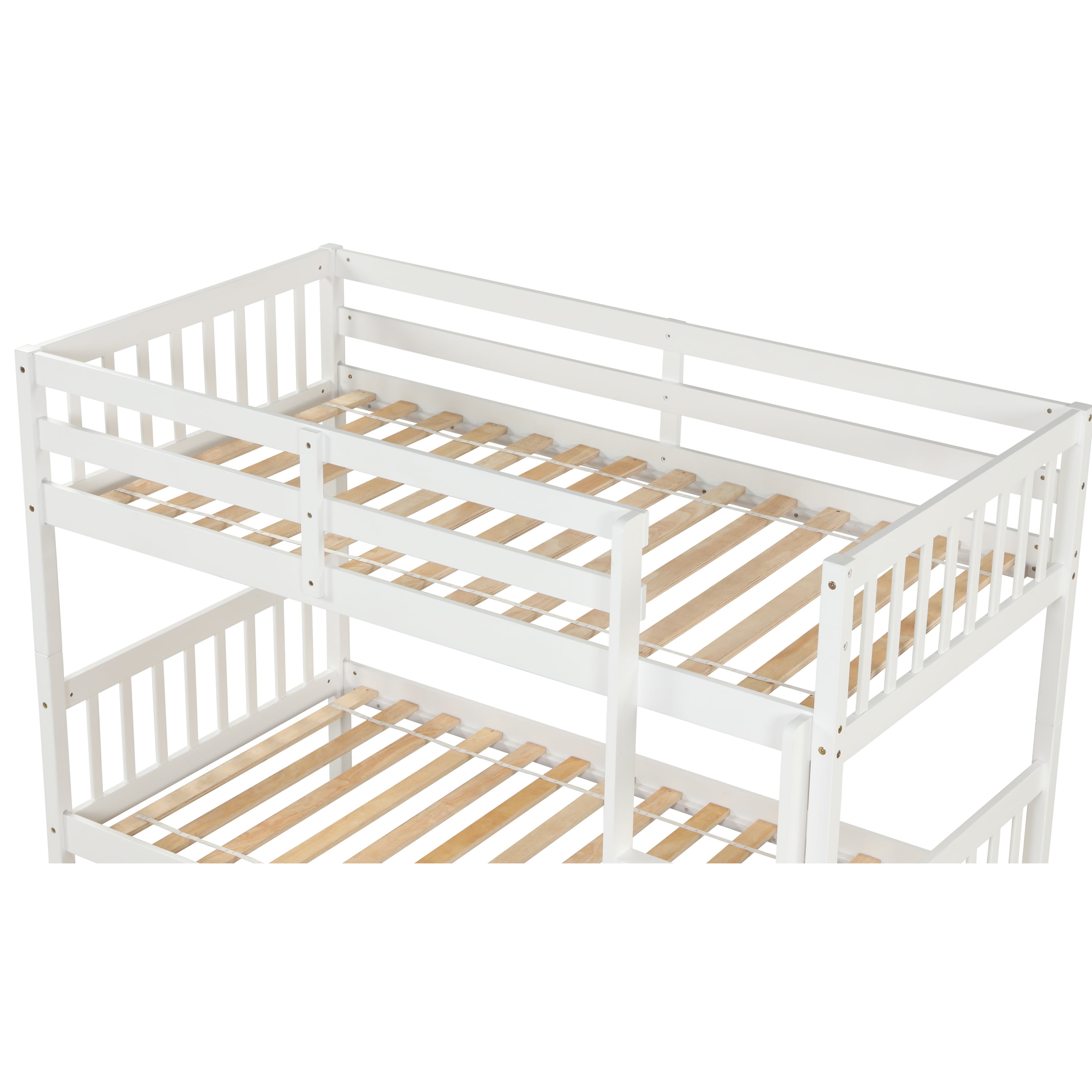 Resenkos Twin Over Twin Bunk Beds with Trundle, Solid Wood Trundle Bed Frame with Safety Rail and Ladder,White