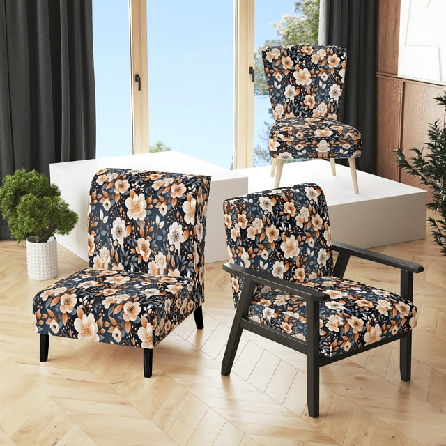 Designart "Peach Blossoms In Vintage Reverie" Peach Floral Upholstered Accent Chair - Cottage Arm Chair For Living Room