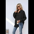 thumbnail image 6 of Corduroy Button Down Shirts for Women Dressy Casual Long Sleeve Loose Fit Shacket with Pocket Black S, 6 of 7