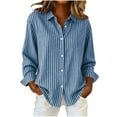 thumbnail image 2 of Otntypg Womens Striped Button Down Shirts Cotton Casual Dress Shirt Long Sleeve Collared Office Work Business Blouses Tops Blue XXL, 2 of 6