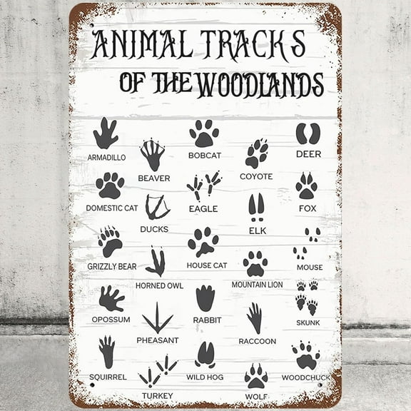 Animal Tracks Animal Tracks Of The Woodland Novelty Retro Metal Tin Sign, Funny Wall Decor Garage Bar Courtyard Living room 8x12 Inch