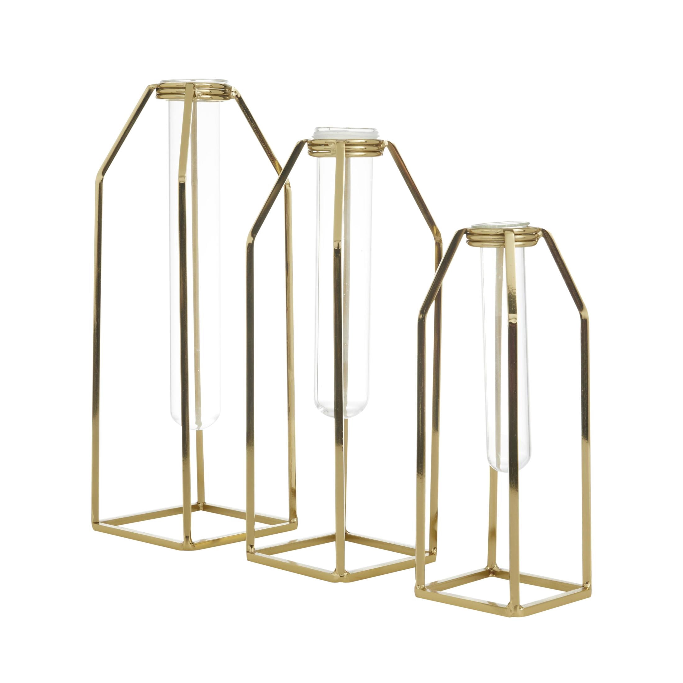 CosmoLiving by Cosmopolitan 13", 12", 9"H Test Tube Gold Stainless Steel Metal Vase, Set of 3