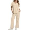 thumbnail image 3 of Fantaslook Lounge Sets for Women Casual 2 Piece Outfits Summer V Neck Short Sleeve Tops and Wide Leg Pants Pajamas Sets, 3 of 10