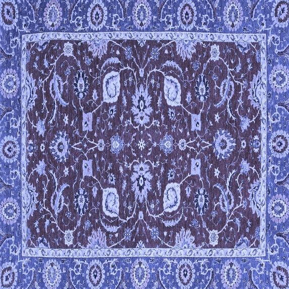 Ahgly Company Machine Washable Indoor Square Oriental Blue Modern Area Rugs, 7' Square
