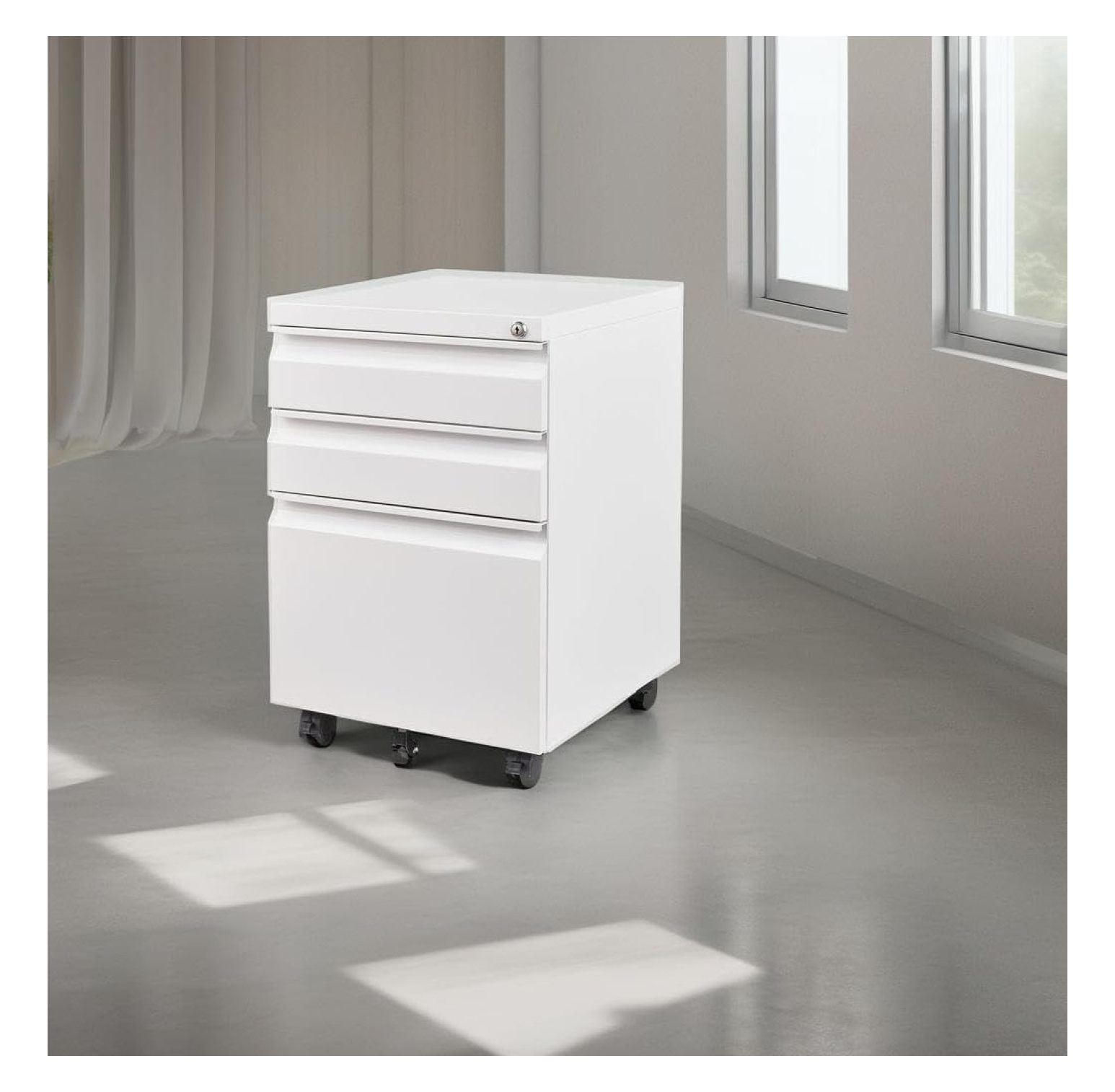WDZS 3 Drawer Mobile File Cabinet with Lock, Under Desk Metal Filing Cabinets for Home Office Organizer Letters/Legal/A4(Fully Assembled-White)
