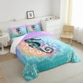 thumbnail image 4 of Seahorse Comforter Set Queen, Boho Flower Bedding , Colorful Mandala Ocean Animal Bedding Comforter Sets, Summer Exotic Ombre Geometric Duvet Insert, Blue Purple, 4 of 6