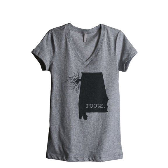 Thread Tank Home Roots State Alabama AL Women's Relaxed V-Neck T-Shirt Tee Heather Grey Small