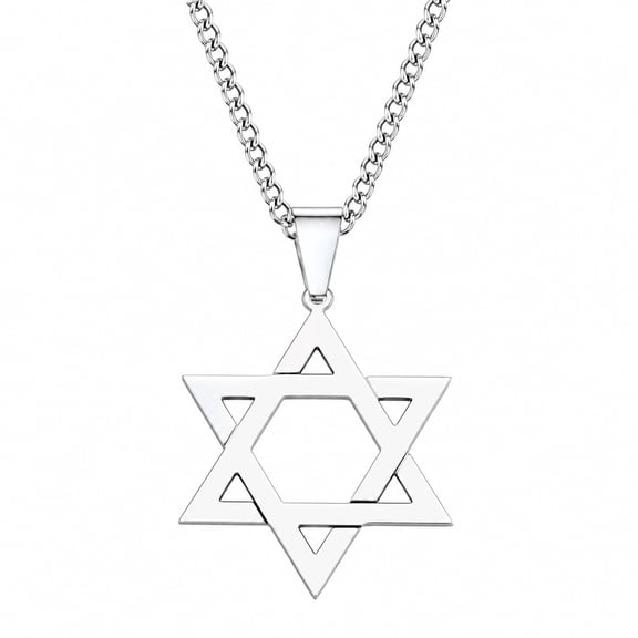 Star of David Necklace for Men Women Stainless Steel Jewish Six Pointed Star Pendant Magen David 22 Inch Chain Symbolic Gift