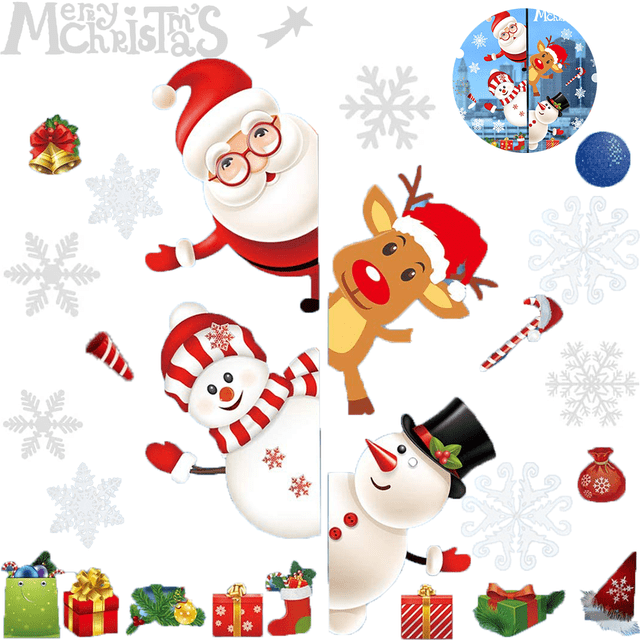 Pegatinas de ventana de copo de nieve de Navidad para vidrio, calcomanías de Navidad decoraciones vacaciones copo de nieve Santa Claus Reno calcomanías para fiesta Vhermosa 2034535-2