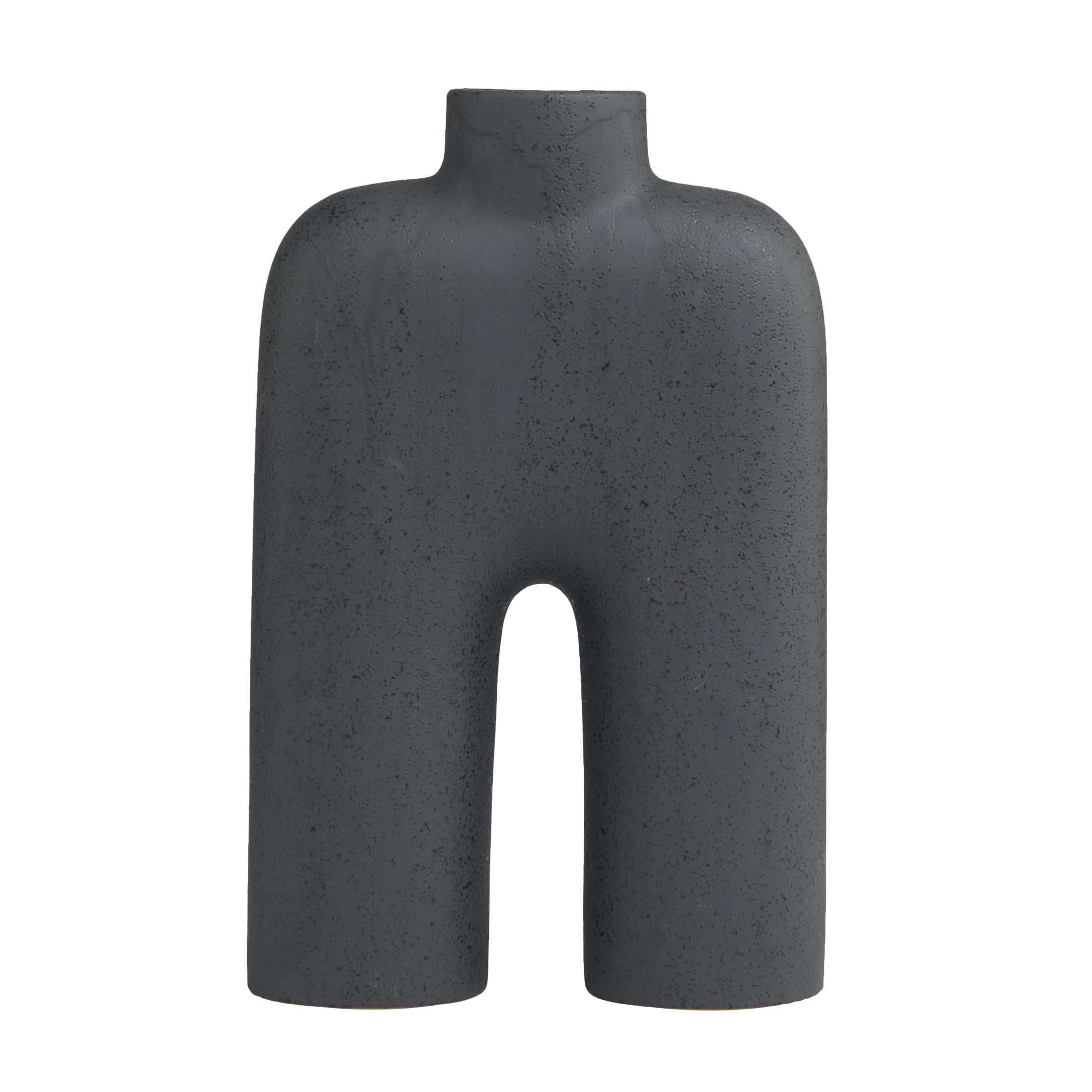 DecMode 13" Abstract Rounded Arched Black Ceramic Vase with Glossy Speckled Texture