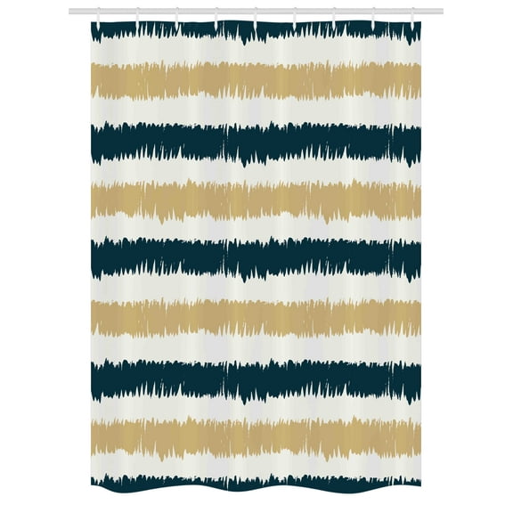 Striped Stall Shower Curtain, Navy Blue and Beige Paintbrush Strokes Design Lines Hand Drawn Style Art, Fabric Bathroom Set with Hooks, 54W X 78L Inches, Dark Blue White Beige, by Ambesonne