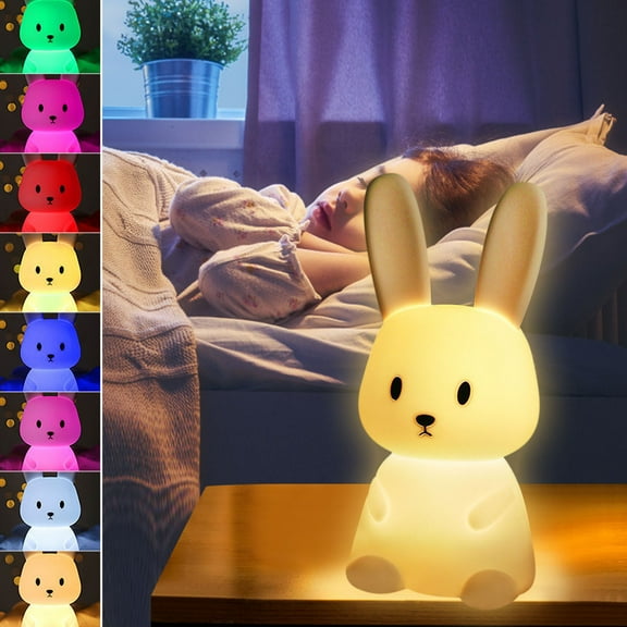 Fridja Rabbit Silicone Night Light Colorful Discoloration Timing USB Charging Children Bedside Sleeping Light