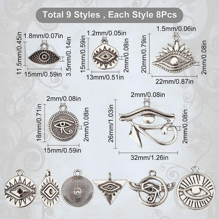 Box 72Pcs Egyptian Charms Tibetan Style Eye of Horus Charms Flat