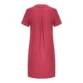 thumbnail image 4 of Ruyang Womens Cotton Linen Dress Short Sleeve Casual Solid Color V-Neck Dress Summer Women's T-Shirt Dress Beach Sundress With Pockets, 4 of 7