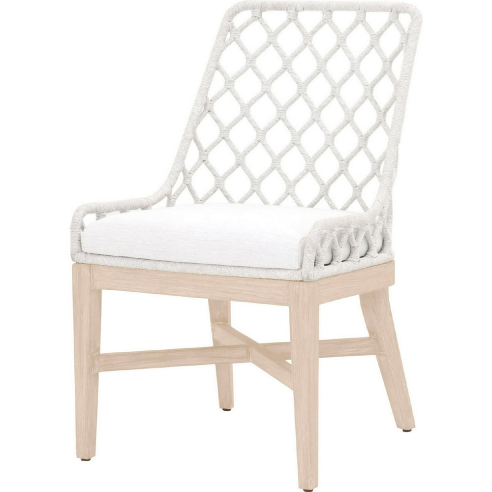 Wooden Outdoor Dining Chair with Lattice Woven Backrest, Set of 2