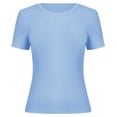 thumbnail image 4 of ITSAME Girls T-Shirt, Short Sleeve Ribbed Knit Crewneck Summer Fashion Casual Pullover Tops Light Blue Size 7-8T, 4 of 4
