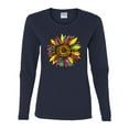 thumbnail image 3 of Sunflower Animal Print Fashion Womens Graphic Long Sleeve T-Shirt, Navy, X-Large, 3 of 5